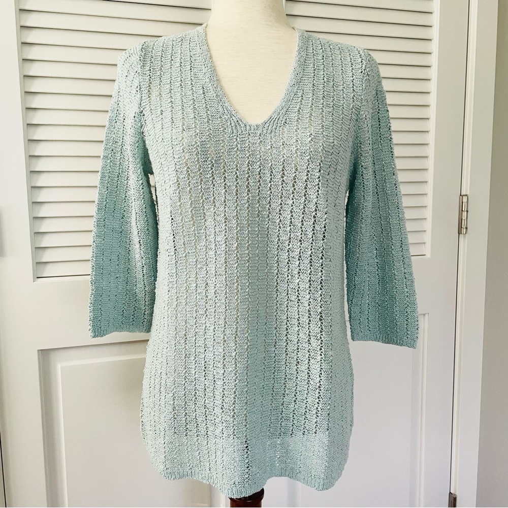 J. Jill Textured Open Stitch V-Neck Sweater Tunic 3/4 Sleeve  Women’s Petite S